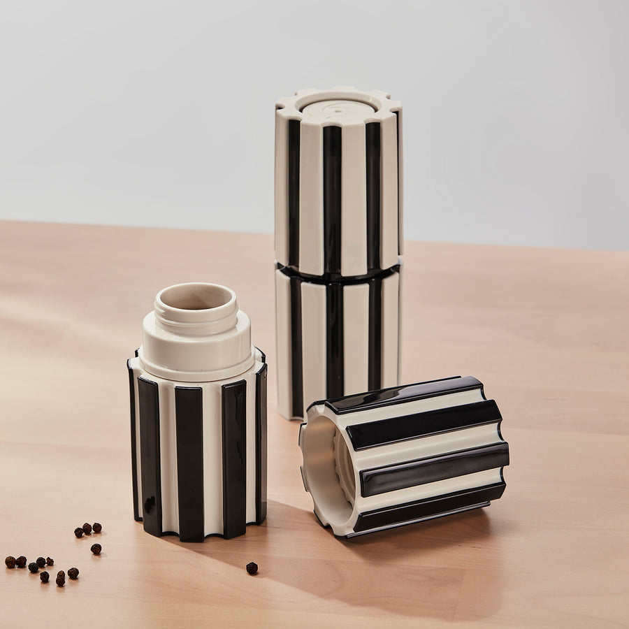 SPJUTLILJA spice mill, set of 2, black/light beige, 6 cm