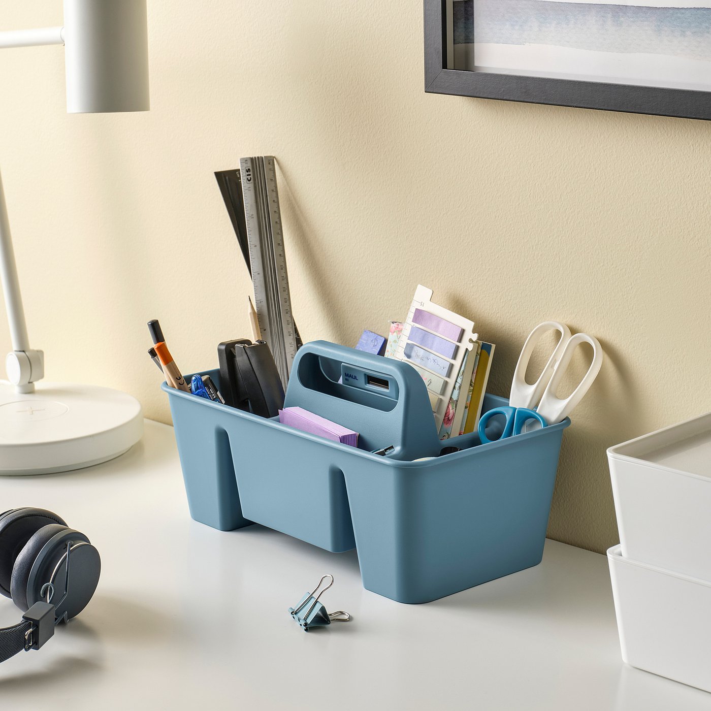 STACKSTOD desk organiser, grey-blue, 32x16x18 cm