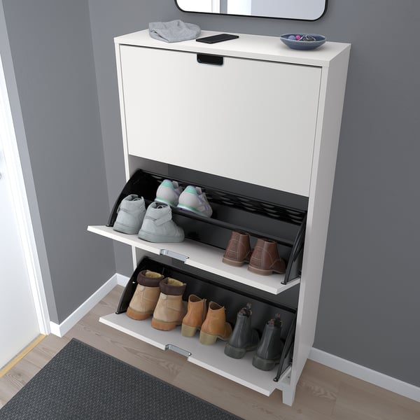 STÄLL shoe cabinet with 3 compartments, white, 79x29x148 cm