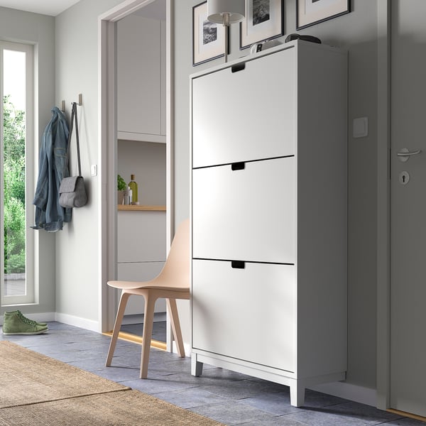 STÄLL shoe cabinet with 3 compartments, white, 79x29x148 cm