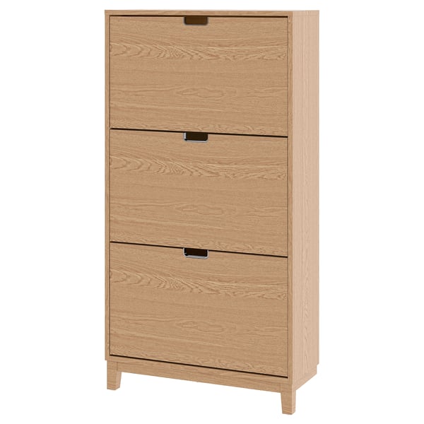 STÄLL - 3-compartment shoe cabinet, oak veneer, 79x29x148 cm ,