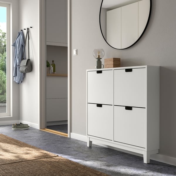 STÄLL shoe cabinet with 4 compartments, white, 96x17x90 cm