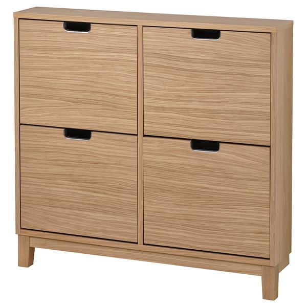 STÄLL shoe cabinet with 4 compartments, oak veneer, 96x17x90 cm
