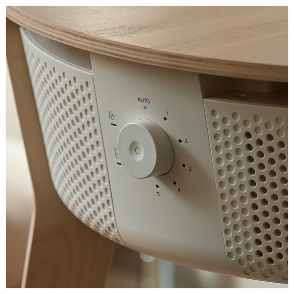 STARKVIND Table with air purifier - oak veneer/mordant/white ,