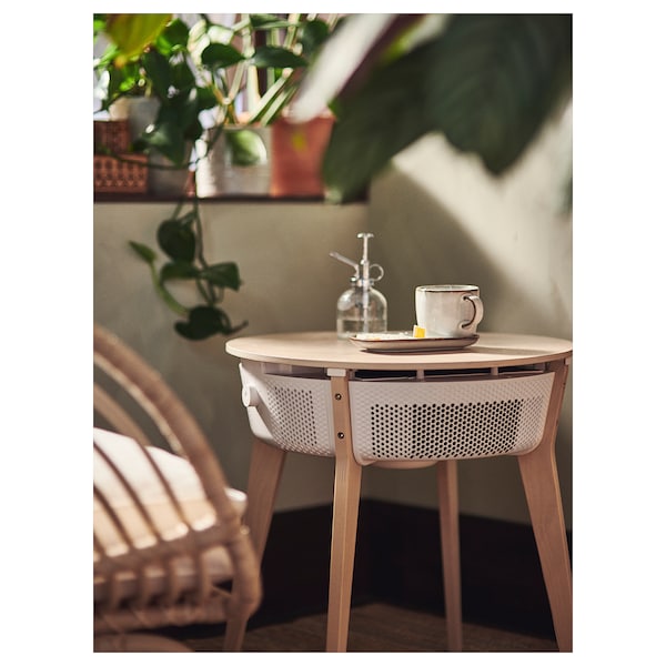 STARKVIND Table with air purifier - oak veneer/mordant/white ,