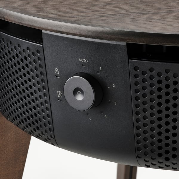 STARKVIND table with air purifier, stained oak veneer/dark brown smart, 54 cm