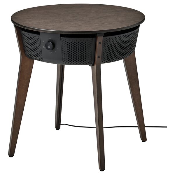 STARKVIND table with air purifier, stained oak veneer/dark brown smart, 54 cm