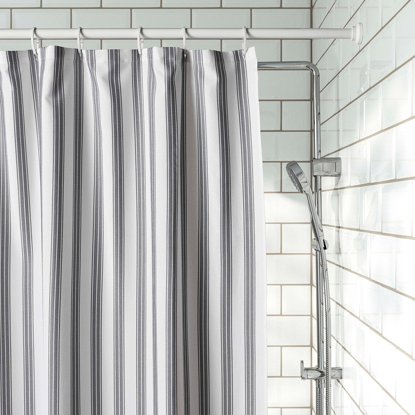 STAVBJÖRNBÄR shower curtain, black/white, 180x200 cm