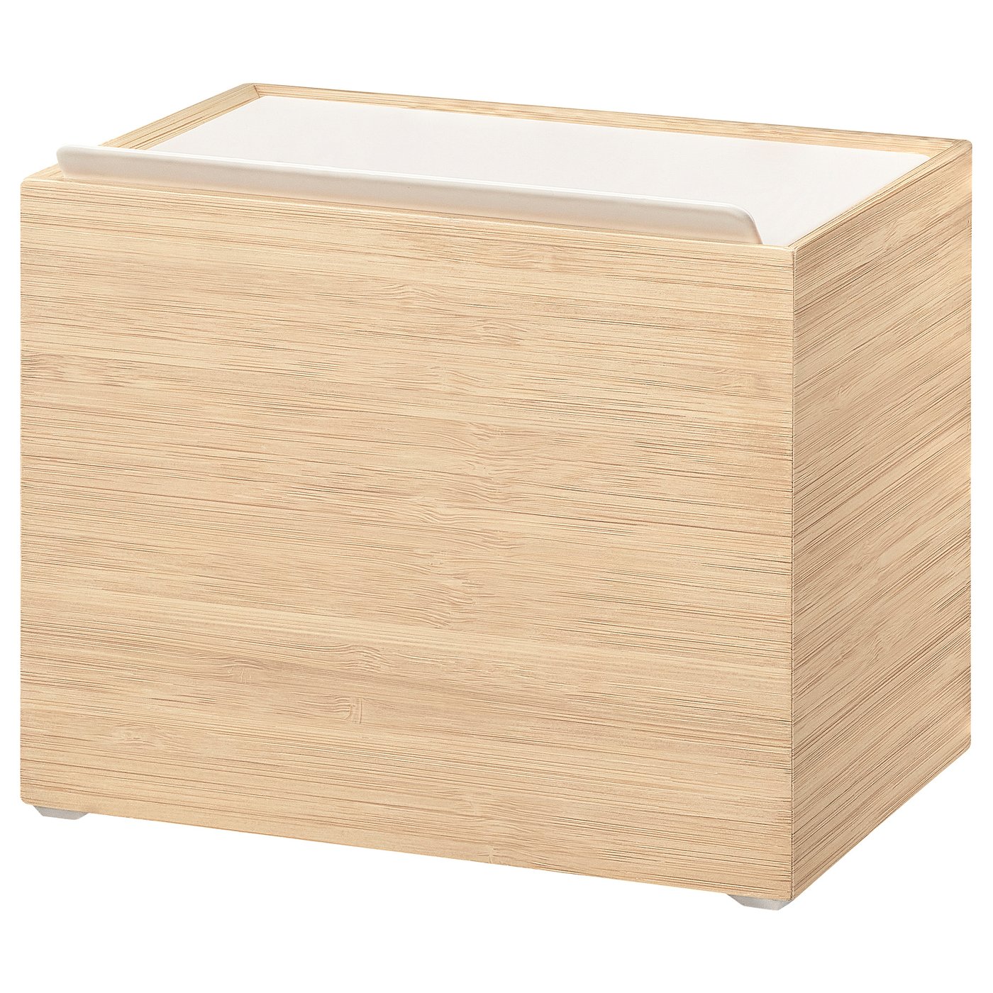 STEGESUND container with lid, white/light bamboo, 17x12x14 cm
