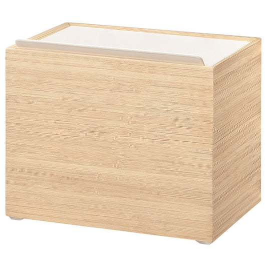 STEGESUND container with lid, white/light bamboo, 17x12x14 cm