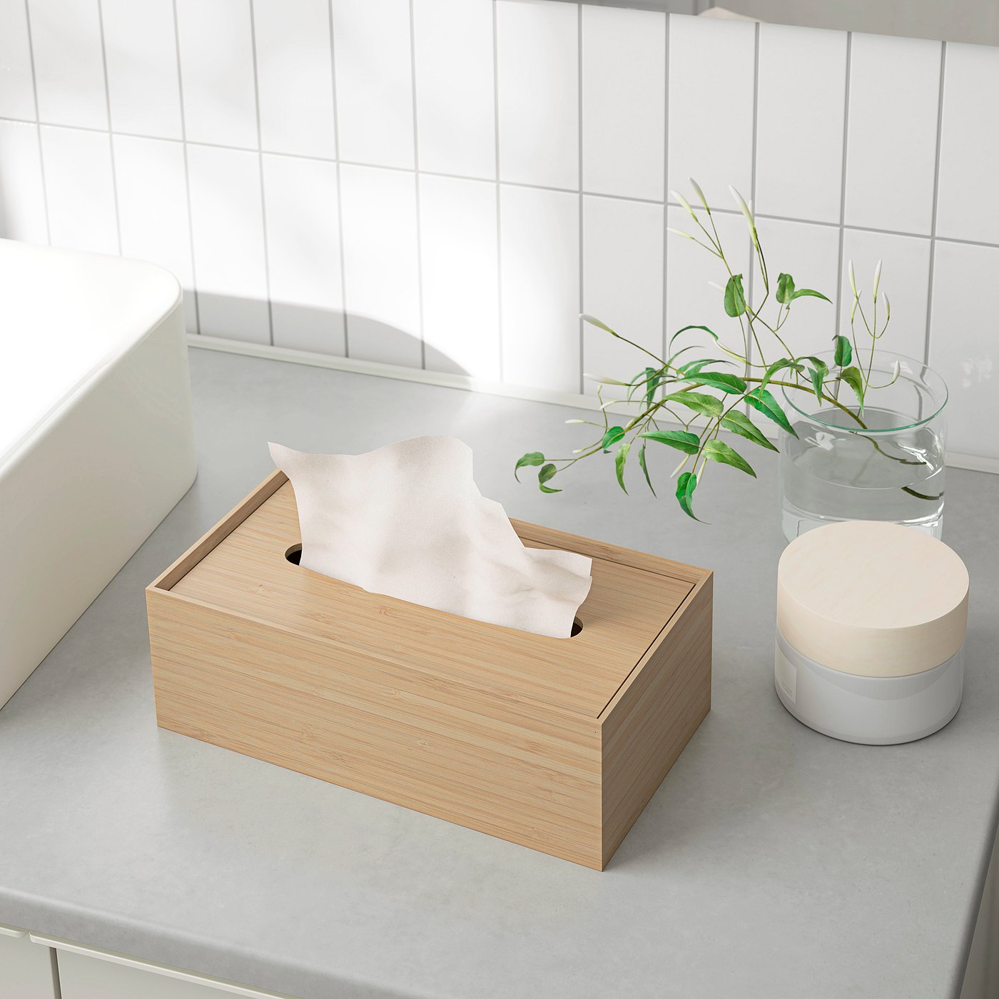 STEGESUND box for tissues, light bamboo, 13x8 cm