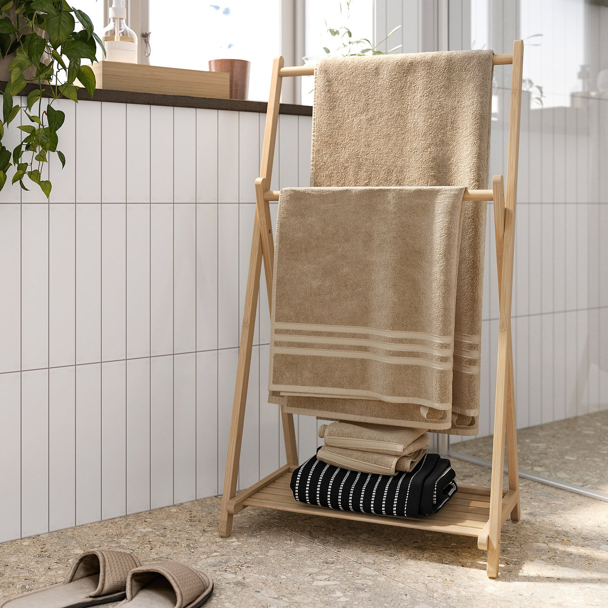 STEGESUND towel stand, light bamboo, 32x91 cm