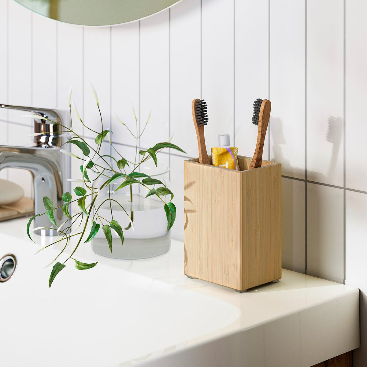 STEGESUND toothbrush holder, light bamboo, 8x6 cm