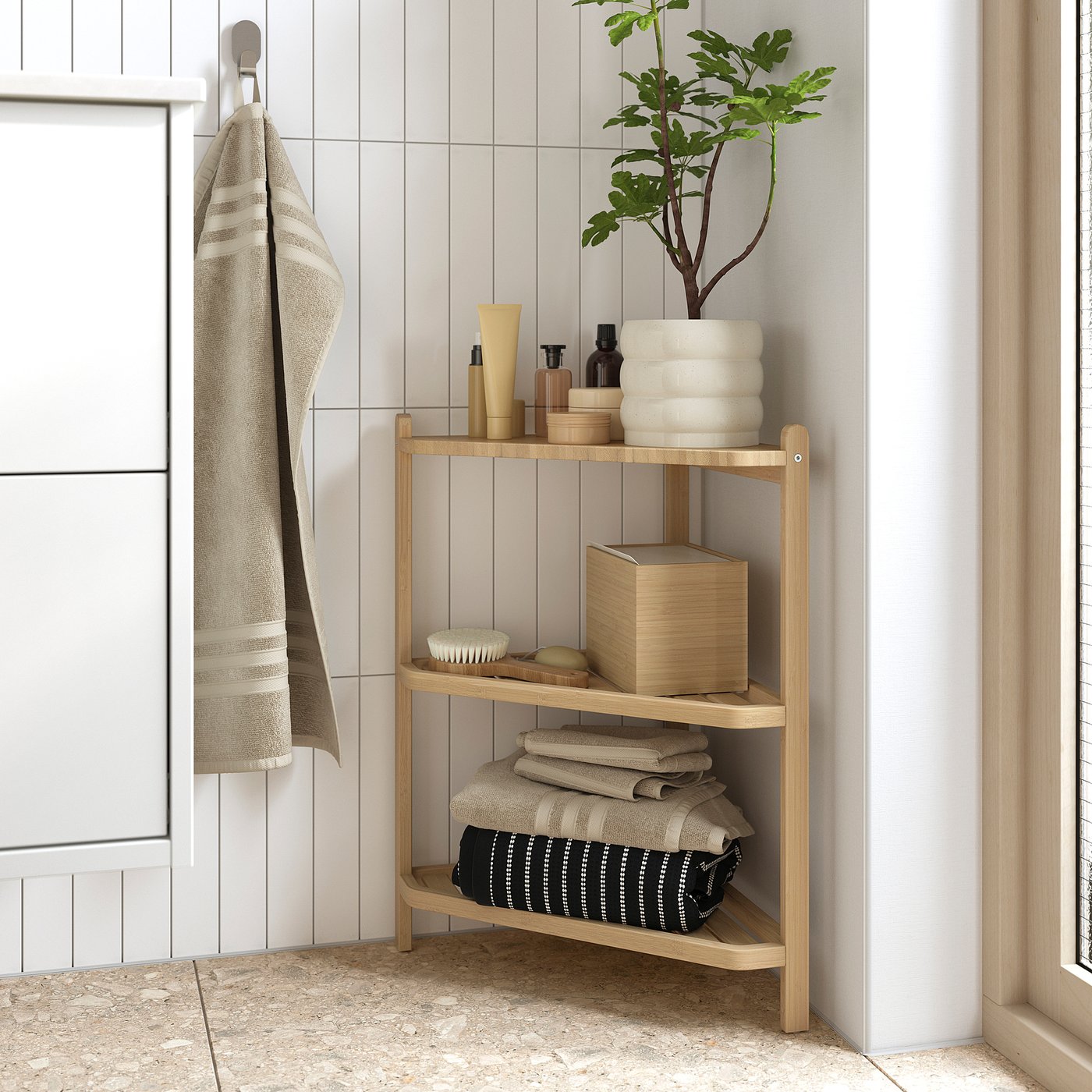 STEGESUND corner shelf, light bamboo, 34x34x60 cm