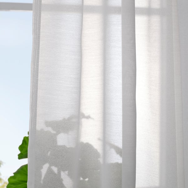 STENFRÖ sheer curtains, 1 pair, white/with heading tape, 145x300 cm