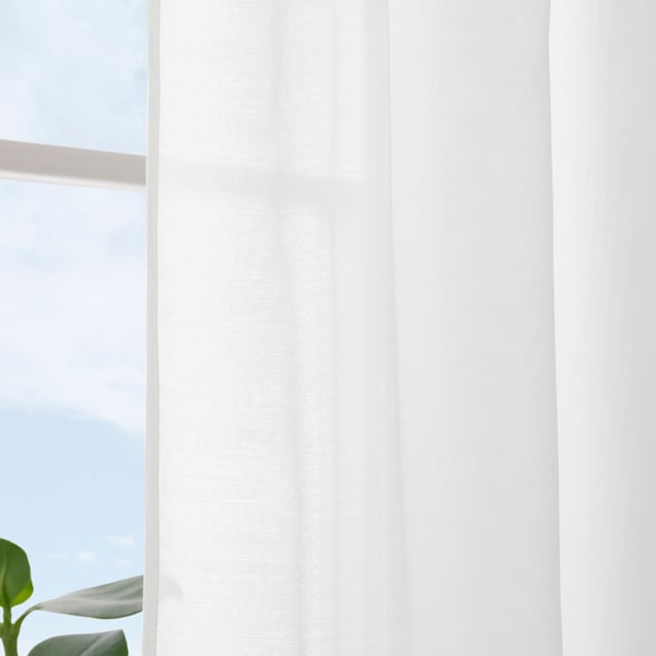 STENFRÖ sheer curtains, 1 pair, white/with heading tape, 145x300 cm
