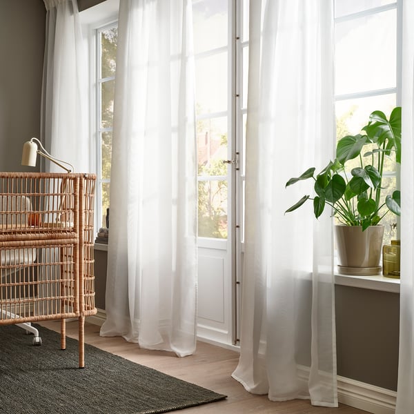 STENFRÖ sheer curtains, 1 pair, white/with heading tape, 145x300 cm