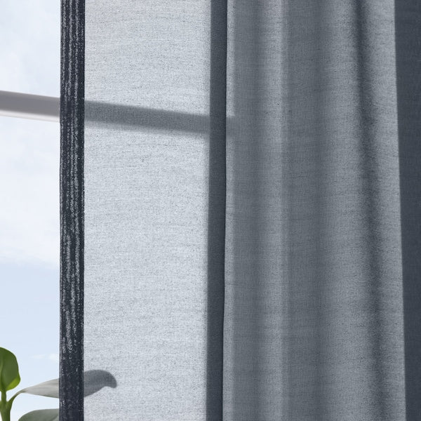 STENFRÖ sheer curtains, 1 pair, dark blue/with heading tape, 145x300 cm