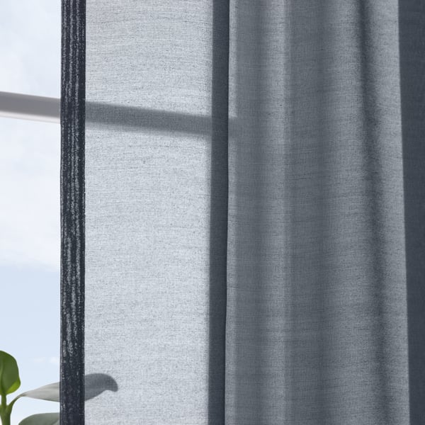 STENFRÖ sheer curtains, 1 pair, dark blue/with heading tape, 145x300 cm