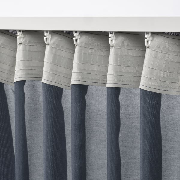 STENFRÖ sheer curtains, 1 pair, dark blue/with heading tape, 145x300 cm