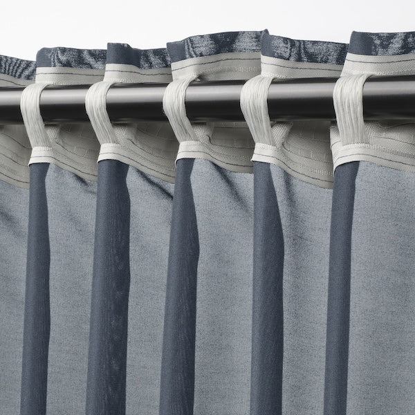 STENFRÖ sheer curtains, 1 pair, dark blue/with heading tape, 145x300 cm
