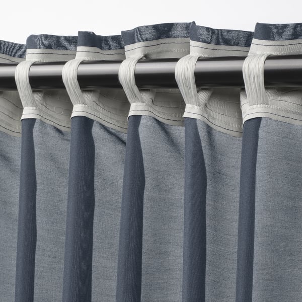 STENFRÖ sheer curtains, 1 pair, dark blue/with heading tape, 145x300 cm