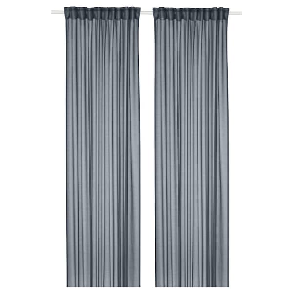 STENFRÖ sheer curtains, 1 pair, dark blue/with heading tape, 145x300 cm