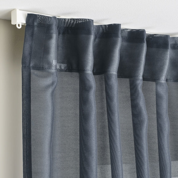 STENFRÖ sheer curtains, 1 pair, dark blue/with heading tape, 145x300 cm
