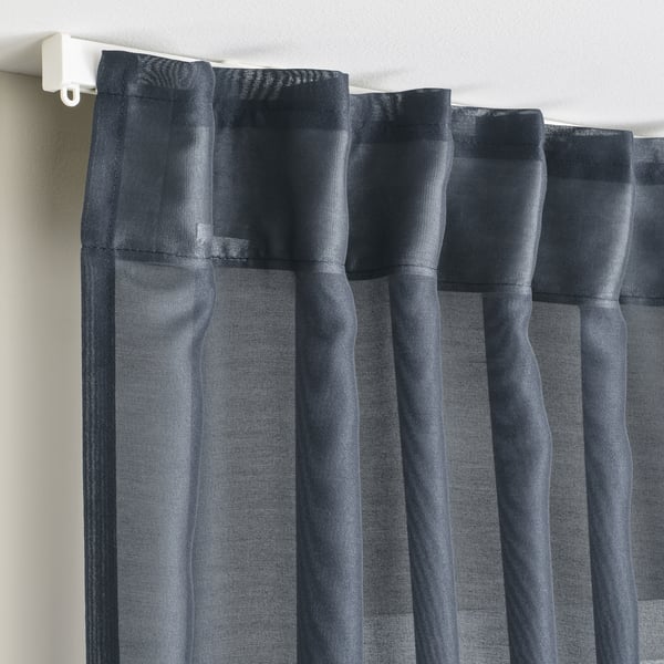 STENFRÖ sheer curtains, 1 pair, dark blue/with heading tape, 145x300 cm