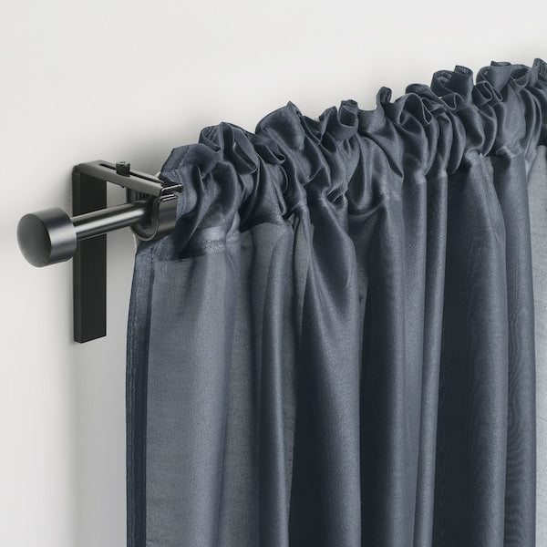 STENFRÖ sheer curtains, 1 pair, dark blue/with heading tape, 145x300 cm