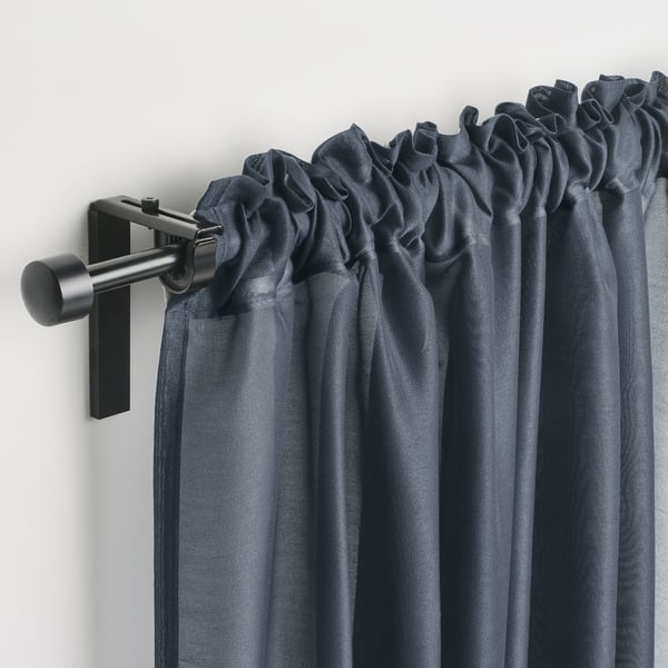 STENFRÖ sheer curtains, 1 pair, dark blue/with heading tape, 145x300 cm