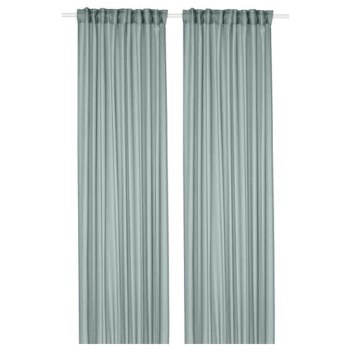 STENFRÖ - Thin curtain, 2 sheets, with curling ribbon/turquoise,145x300 cm