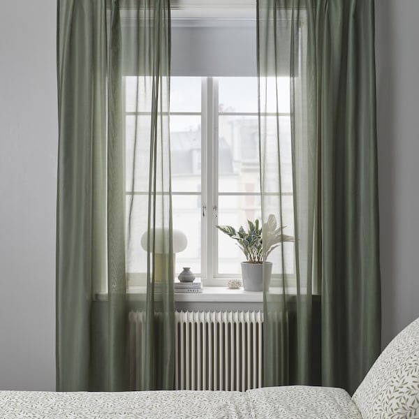 Ikea STENFRÖ - Thin curtain, 2 sheets, with curling ribbon/green,145x300 cm