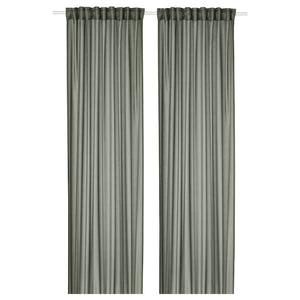 Ikea STENFRÖ - Thin curtain, 2 sheets, with curling ribbon/green,145x300 cm