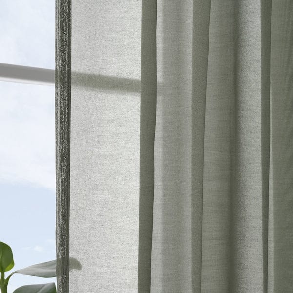 Ikea STENFRÖ - Thin curtain, 2 sheets, with curling ribbon/green,145x300 cm