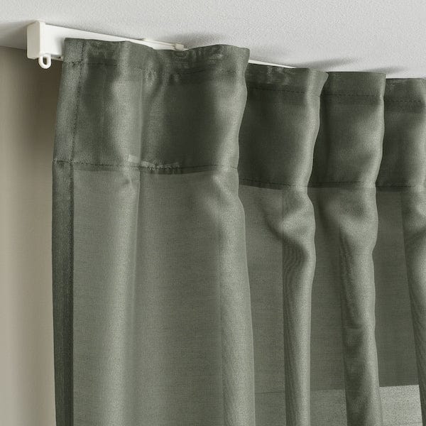 Ikea STENFRÖ - Thin curtain, 2 sheets, with curling ribbon/green,145x300 cm