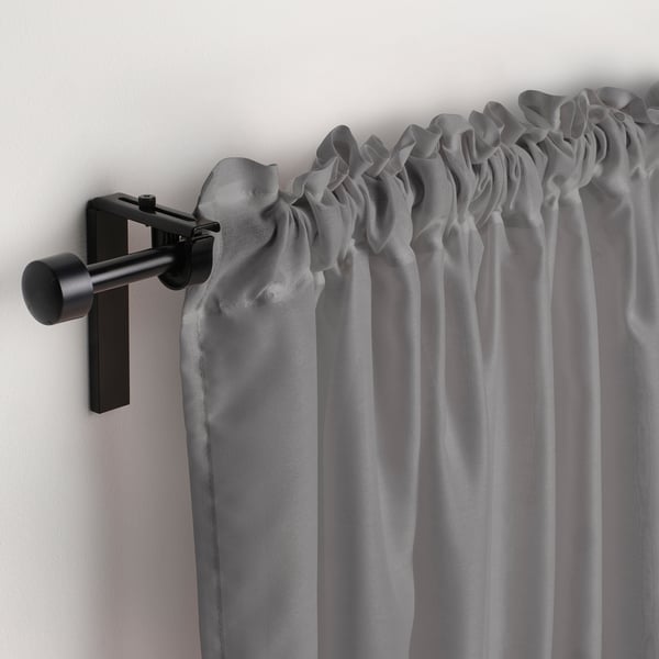 STENFRÖ thin curtain, 2 sheets, gray/with curtain ribbon, 145x300 cm