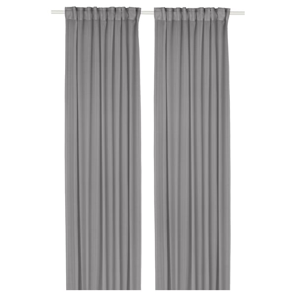 STENFRÖ thin curtain, 2 sheets, gray/with curtain ribbon, 145x300 cm