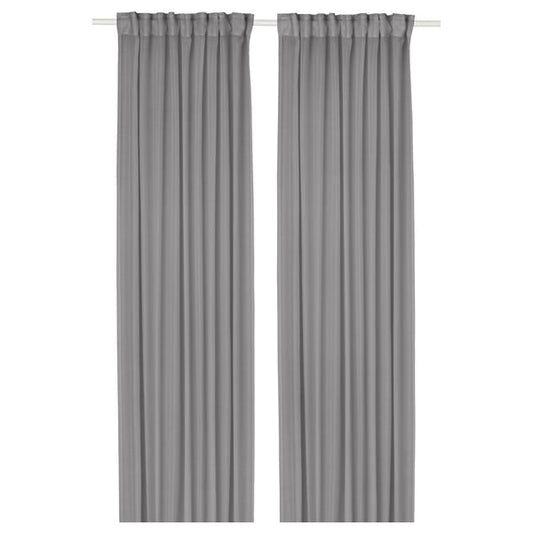 STENFRÖ thin curtain, 2 sheets, gray/with curtain ribbon, 145x300 cm