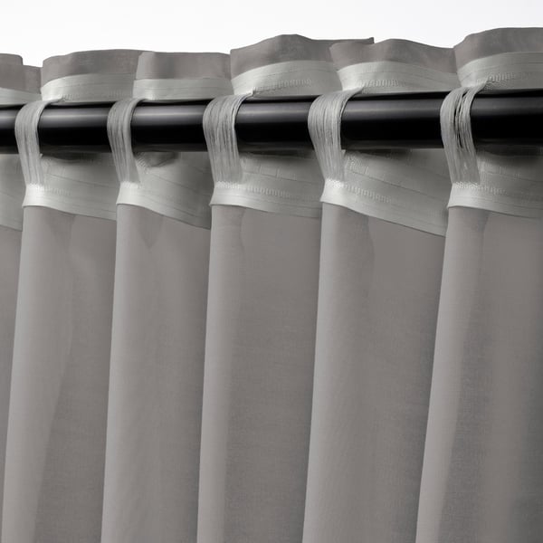 STENFRÖ thin curtain, 2 sheets, gray/with curtain ribbon, 145x300 cm