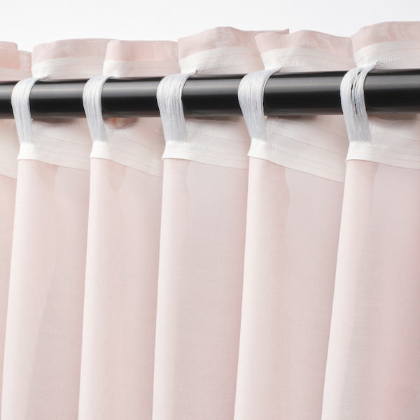 STENFRÖ sheer curtains, 1 pair, pink/with heading tape, 145x300 cm
