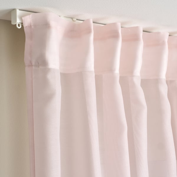 STENFRÖ sheer curtains, 1 pair, pink/with heading tape, 145x300 cm
