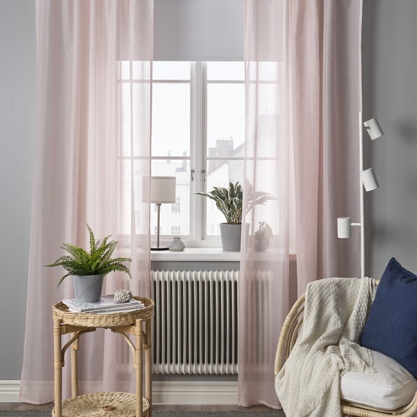 STENFRÖ sheer curtains, 1 pair, pink/with heading tape, 145x300 cm