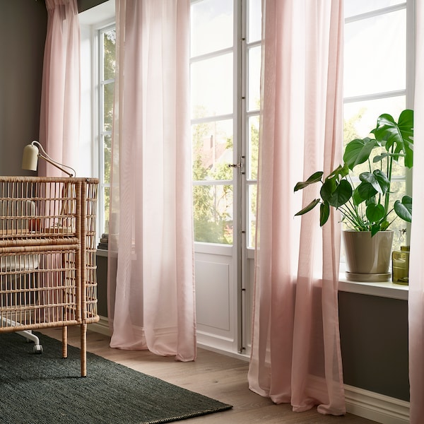 STENFRÖ sheer curtains, 1 pair, pink/with heading tape, 145x300 cm
