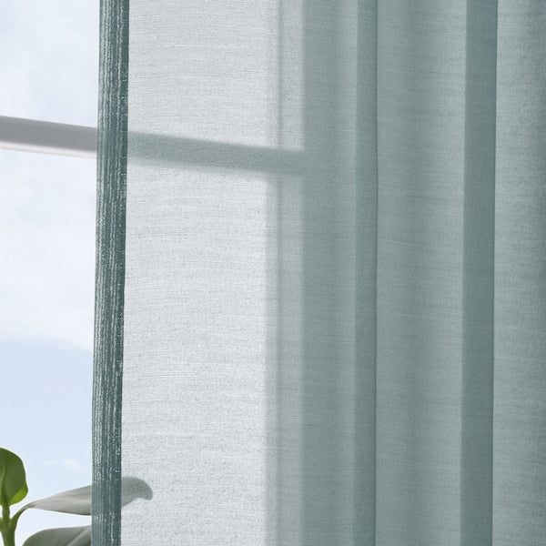 STENFRÖ sheer curtains, 1 pair, turquoise/with heading tape, 145x300 cm