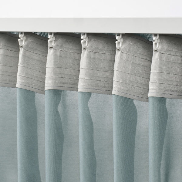 STENFRÖ sheer curtains, 1 pair, turquoise/with heading tape, 145x300 cm