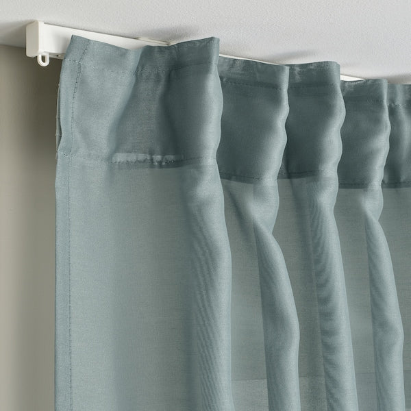 STENFRÖ sheer curtains, 1 pair, turquoise/with heading tape, 145x300 cm