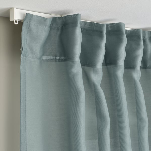 STENFRÖ sheer curtains, 1 pair, turquoise/with heading tape, 145x300 cm