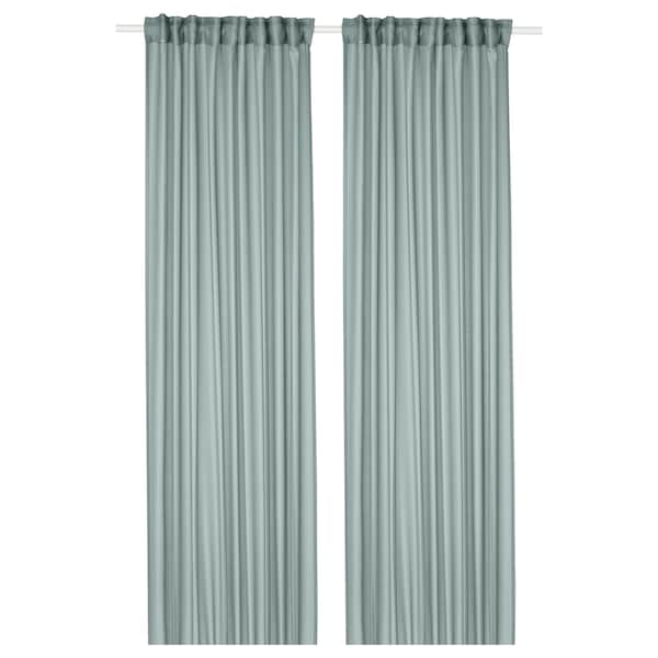 STENFRÖ sheer curtains, 1 pair, turquoise/with heading tape, 145x300 cm