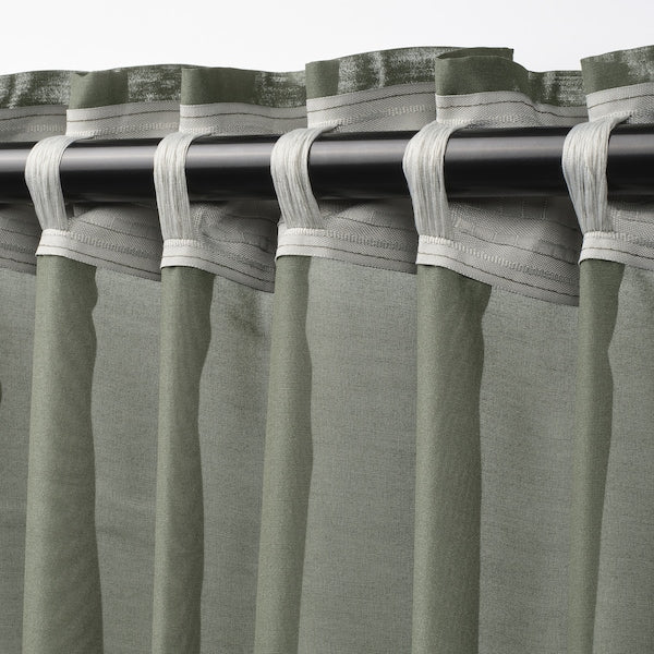 STENFRÖ sheer curtains, 1 pair, green/with heading tape, 145x300 cm